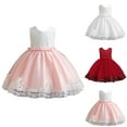 thumbnail image 1 of THDHVS Flower Girl Dresses for Wedding,Solid Color Lace Mesh Tiered Cake Dress with Bow Round Neck Sleeveless Design for Little Girls Performance,Girls Dresses Red 3-6 Months, 1 of 5