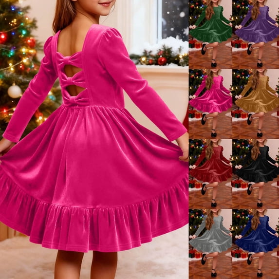 THDHVS Flower Girl Dresses for Wedding,Velvet Dress with Bow and Back Detail for Girls Holiday Party Formal Occasion and Special Event Wear,Girls Dresses Green