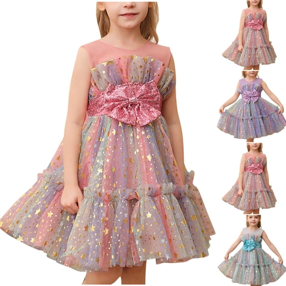 THDHVS Flower Girl Dresses for Wedding,Bow Sleeveless Tulle Dress for Girls Special Event Party and Formal Occasion,Girls Dresses Blue