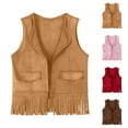 thumbnail image 1 of THDHVS Fringe Jacket,Girls Cardigan,Girl's Cute Sleeveless Fringe Suede Vests Western Jacket Cardigan Trendy Fall Outerwear Pink 11-12 Years, 1 of 7