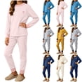 thumbnail image 1 of THDHVS Girls 2 Piece Outfits,Unisex Youth Colorblock Ribbed Long Sleeve Top Patch Cuffed Jogger Pants Pajama 2 Piece Set,Girls Fall Outfits Beige 9-10 Years, 1 of 9