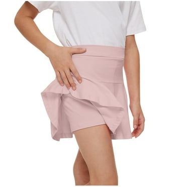 THDHVS Girls Athletic Shorts Toddler Skirts Skorts Elastic Flared Plain Pleated Tennis Skater Skirts for Kids Built in Shorts