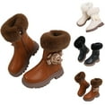thumbnail image 1 of THDHVS Girls Boots,Boots for Girls,Big Kids Solid Color Boots with A Fleece Lining and A Cut Furry Collar for A Trendy Look High Top Leather Boots Warm and Stylish Coffee 4.5-5 Years, 1 of 6