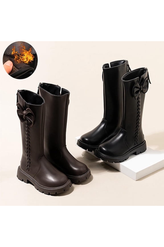 Girls Boots,Girls' Fleece Lined Winter Boots with Bow Details and Low Heel Construction Warm Fashion Footwear for Cold Weather and Special Occasion Brown