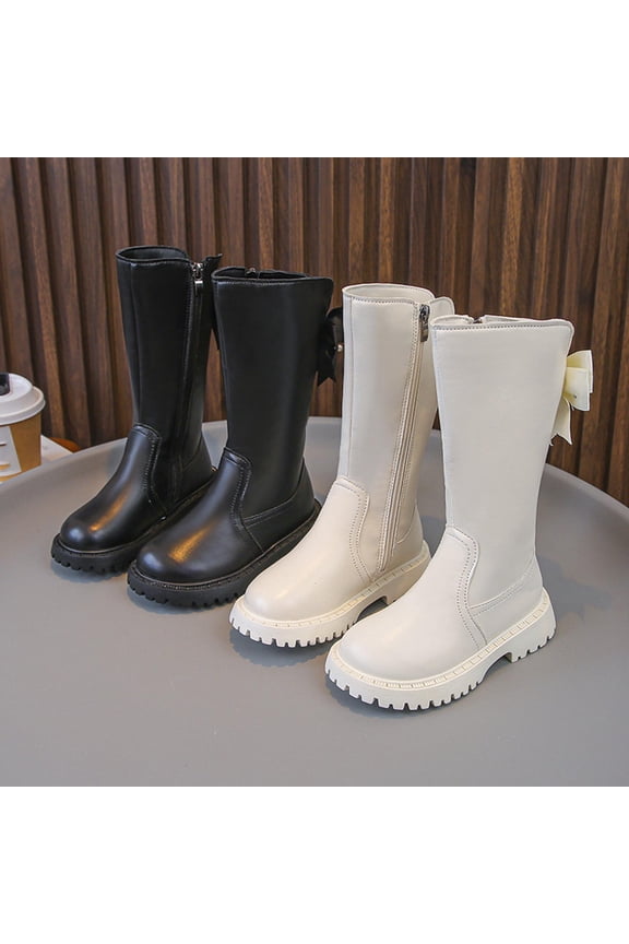 Girls Boots,Boots for Girls,Girls Long Boots with Bow Detail and Smooth Zipper Closure Princess Style Leather Boots for Dressy Occasion and School Events White 2.5-3 Years