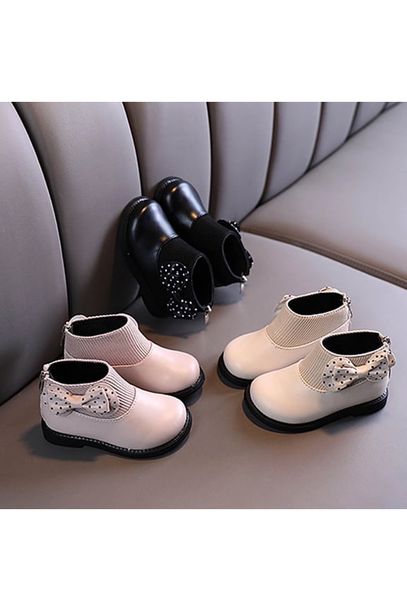 Girls Boots,Toddlers Soft Soled Boots with Bow and Polka Print Details Round Toe and Fleece Lining for Early Walkers Black