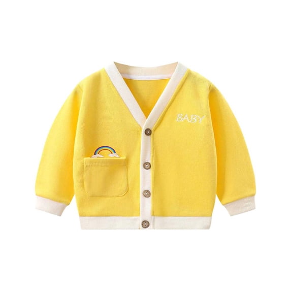 THDHVS Girls Cardigan Fashion Casual Knitting Homewear Long Sleeve Warm Cardigan Thickened Over Sweater Yellow 5 Years