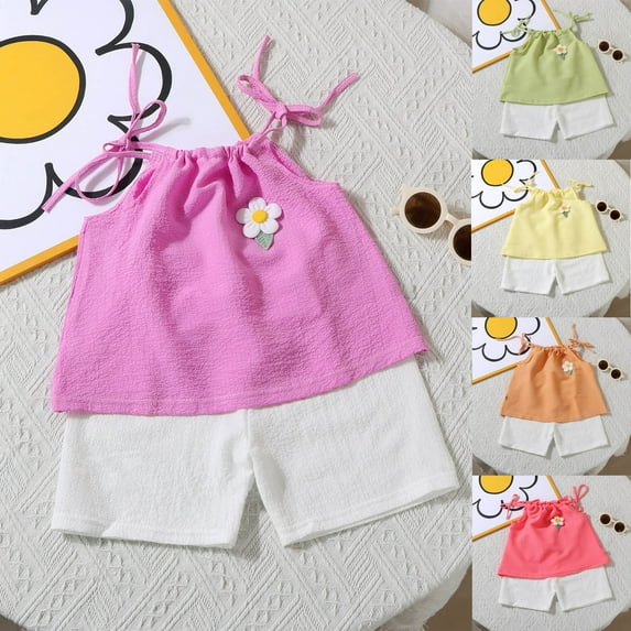 THDHVS Girls' Clothing Sets, Newborn Outfit, Infant Baby Toddler Girls Clothes Solid Color Sleeveless Camisole Pants Set Baby Summer Outfits Green 8-9Years