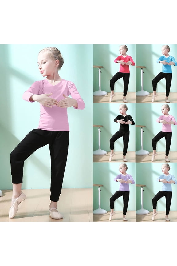 Girls' Clothing Sets,Outfits for Girls,Solid Color Long Sleeve Leotard 2 Piece Set for Girls Ballet Practice Dance Class and Performance Wear 5-6 Years