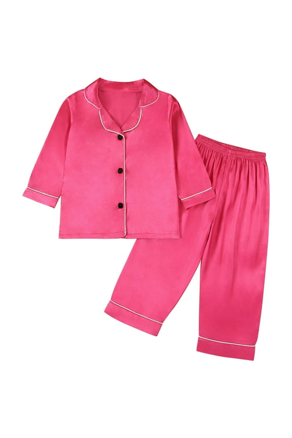 Girls' Clothing Sets Toddler Baby Kids Spring Boys Girls Solid Color Long sleeve Home Wear Clothes Suit Hot Pink 3-4 Years