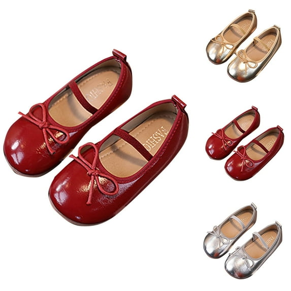 THDHVS Girls Dress Shoes,Shoes for Girls,Girls Bow Accent Flats for Ages 2-10 Featuring Gentle Sole and Classic Styling Good for Stage Events and Dress-Up Play Yellow 3-4 Years