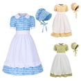 thumbnail image 1 of THDHVS Girls Dresses,3 Piece Set Print Short Sleeve Dress with Apron and Matching Hat for Girls Play Pretend Outfit,Dresses for Girls Blue, 1 of 10