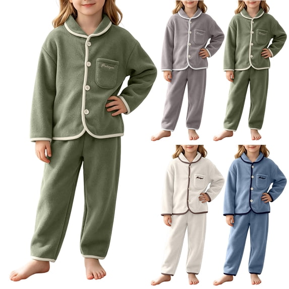 THDHVS Girls Fall Outfits,Unisex Toddler Solid Fleece Long Sleeve Top Pants Warm Loungewear 2 Piece Set,Toddler Girl Outfits Gray 2-3 Years