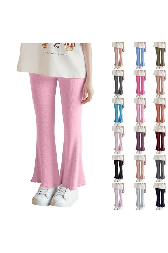 Girls Flare Leggings,Girls Pants,Girls Solid Flare Leggings High Waist Bottom Pants Kids Cotton Casual Clothes for Teen Girl Gray 4-5 Years