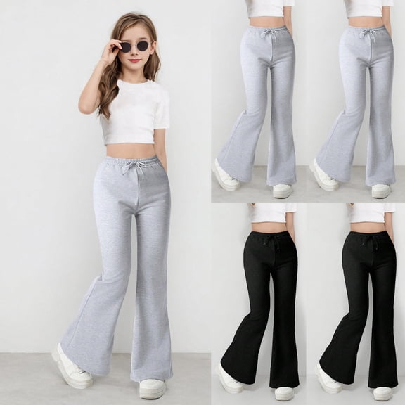 THDHVS Cargo Pants for Girls,Girls Pants,Girls Solid Flare Leggings Kids Bottom High Waisted Dance Yoga Flared Pants Black 15-16 Years