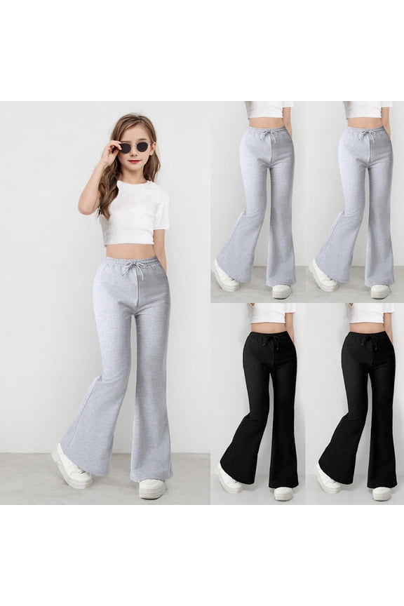 Cargo Pants for Girls,Girls Pants,Girls Solid Flare Leggings Kids Bottom High Waisted Dance Yoga Flared Pants Gray 15-16 Years