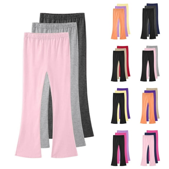 THDHVS Girls Flare Leggings,Pants for Girls,3-PC Flared Leggings Set with Elastic Waist Solid Color Blend Skinny Fits Multi Color Combo for Casual Wear Black 12-13 Years