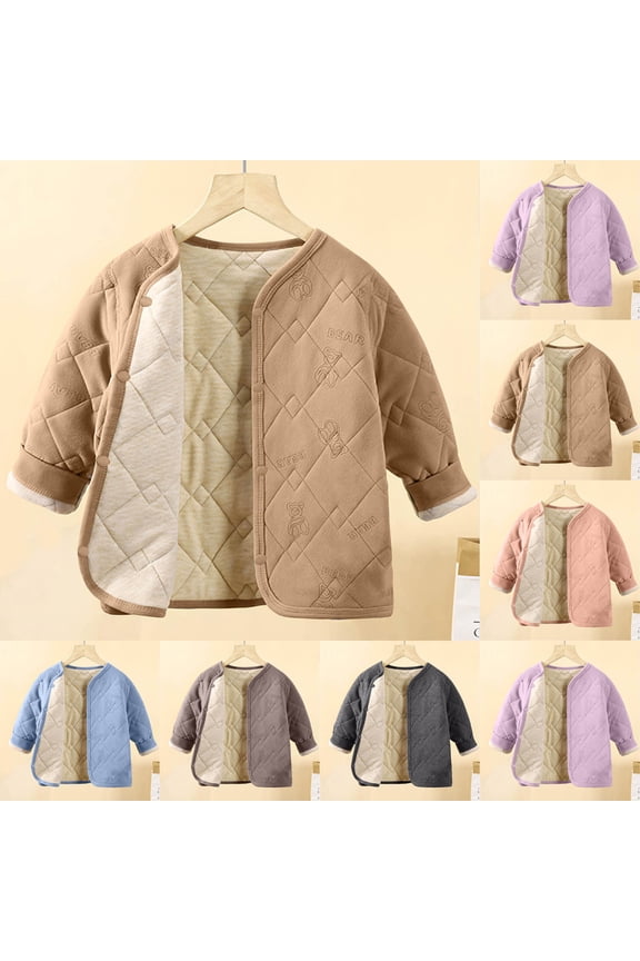 Girls Jacket,Kids Winter Jacket,School Uniform Artifact Kid's Thermal Underwear Suit Fleece-lined Thickened Boy's Clothes Trousers Kid's Wear Warm Clothes Fall and Winter Purple 4-5 Years