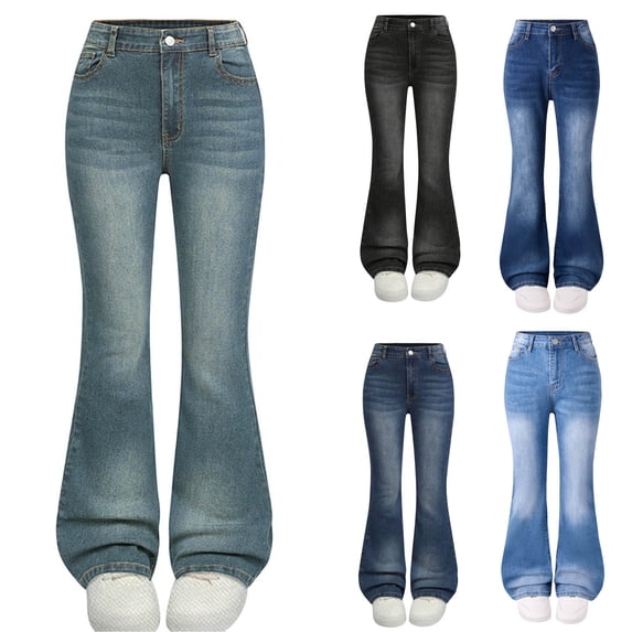 THDHVS Girls Jeans,Girls Stretchy Flare Jeans Slim Fit Bootcut Casual Youth Style,Baggy Jeans for Girls Black 6-7 Years