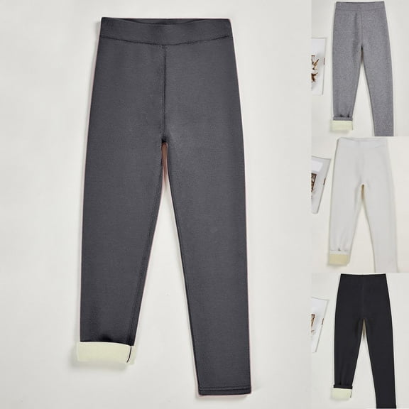 THDHVS Girls Joggers,Kids Fleece Lined Jogger Pants with Pockets Mid Waist Solid Color Warm Athletic Sweatpants for Casual Play or School Gray