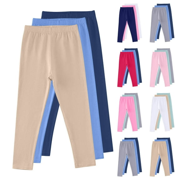 THDHVS Girls Leggings,Leggings for Girls,3-PC Bottom Set with Solid Color for Home and Casual Wear Warm Layering Pants Soft Elastic Waistband Blue 9-10 Years