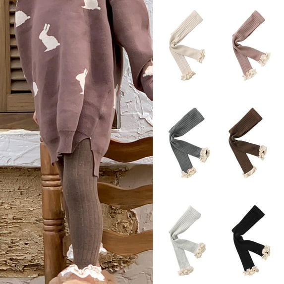 THDHVS Leggings for Girls,Girls Leggings,Kids Girls Fall Fashion Solid Stretch Leggings Comfortable Pants Brown 2-4 Years