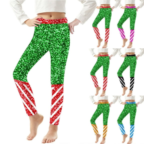 THDHVS Girls Leggings,Christmas Print Pants with Elastic Waist for Holiday Wear Festive Outer Layer Anti Cold Fabric Comfortable Fits Hot Pink
