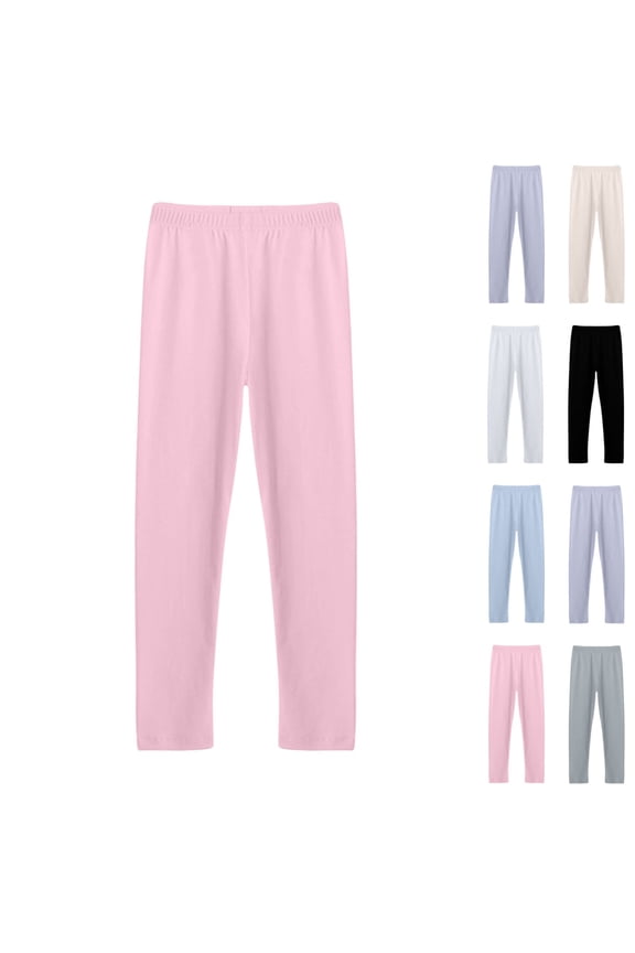 Girls Leggings,Pants for Girls,Girls Cropped Leggings with High Stretch Fabric for Comfortable Wear Solid Color Mid Size Thin Pants for Layering Light Blue 2-3 Years