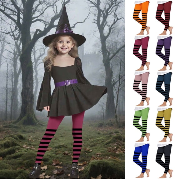 THDHVS Girls Leggings,Pants for Girls,Girls Halloween Striped Print Pants with High Waisted Elastic for Comfortable Wear Soft Tight Fits Spooky Theme Dark Gray 3-4 Years