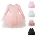 thumbnail image 1 of THDHVS Girls Long Sleeve Dress,Classic Solid Color Long Sleeve Leotard Dress with Tulle Skirt for Dance Class and Practice,White Dress for Girls White, 1 of 3