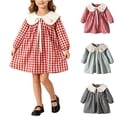 thumbnail image 1 of THDHVS Girls Long Sleeve Dress,Girls Plaid Tie Neck Notched Lapel Dress Puff Long Sleeve A Line Spring Fall Travel Princess,Little Girl Dresses 2-3 Years, 1 of 8