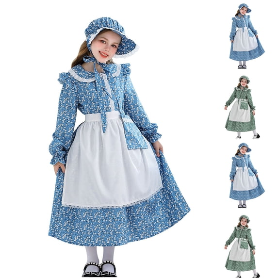 THDHVS Girls Long Sleeve Dress,Girls Polka Dot Notched Lapel Dress Long Sleeve Fashion Casual,Dresses for Girls 9-10 Years