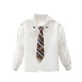 thumbnail image 1 of THDHVS Girls Long Sleeve Shirts,Long Sleeve Shirts for Girls,Girls middle-aged and young Kid's round neck long sleeve shirt with pockets and loose bottom coat top White 12-13 Years, 1 of 7