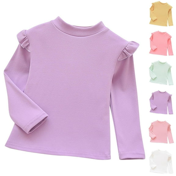 THDHVS Girls Long Sleeve Shirts,Long Sleeve Shirts for Girls,Girls Sweatshirts Kids Casual Ruffle Long Sleeve Shirts Tunic Tops Pink 2-3 Years