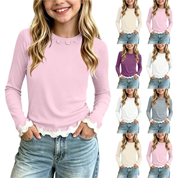THDHVS Girls Long Sleeve Shirts,Modal Solid Color Long Sleeve T-shirt Thin Casual Base Layer Fashion Wear for Girls,Girls Tops Beige 1-2 Years