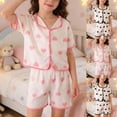 thumbnail image 1 of THDHVS Girls Lounge Set,Girls Pajamas,Heart Print 2 Piece Pajama Set in Cool Feel Fabric for Girls Summer Lounge Wear and Home Comfortable 6-7 Years, 1 of 7