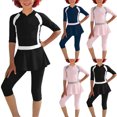 thumbnail image 1 of THDHVS Girls One Piece Swimsuits, Kids Hawaiian Print 3 Piece Swim Set Long Sleeve Rash Guard Swim Skirt and Cap Black, 1 of 9
