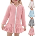 thumbnail image 1 of THDHVS Girls One Piece Swimsuits,Bathing Suits for Girls,Solid Hooded Beach Cover Up Dress Long Sleeve Zipper Front Gray, 1 of 6