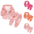 thumbnail image 1 of THDHVS Girls Outfits,Girls Athletic Sets,Girls Print 3 Piece Outfits Workout Hoodie Jackets Crew Neck Shirts and Sweatpants Set Orange 2-3 Years, 1 of 4