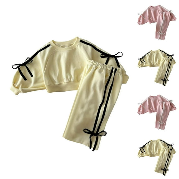 THDHVS Girls Outfits,Girls' Clothing Sets,Kid's Men and Women Long Sleeves Round Neck Sweater Yellow 1-2 Years