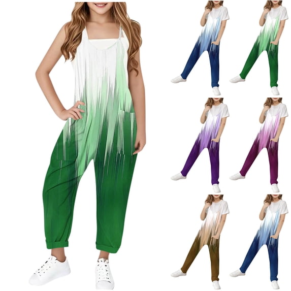 THDHVS Girls Overalls, Casual Jumpsuits Sleeveless Summer Rompers Long Pants with Pockets for 5-14 Years Blue 5-6 Years