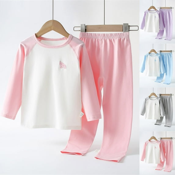 THDHVS Girls Pajamas,Pajamas for Kids,Two-Piece Patchwork Color Pajama Set for Boys Girls Soft Pajamas for Kids Family Matching PJs Blue 14-15 Years