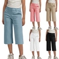 thumbnail image 1 of THDHVS Girls Pants,Kids Elastic Waist Capris with Side Pocket Straight Leg for Casual Play Comfortable Solid Color Short Pants White, 1 of 9