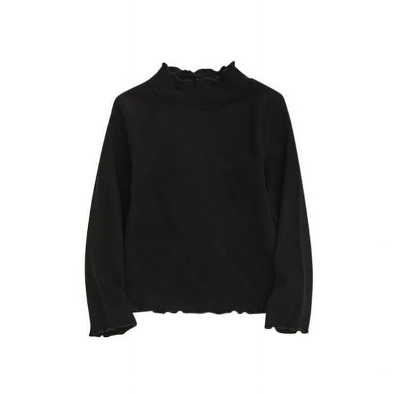 THDHVS Girls Shirts Children's Casual Loose Solid Color Lace Small High Neck Base Shirt Long Sleeve Round Neck Top Shirt 1-10 Years Black 130