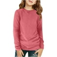 thumbnail image 1 of THDHVS Girls Shirts Kids Long Sleeve Pullover Spring Fall Casual Crewneck Solid Tops Blouses 5-14 Years, 1 of 8