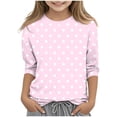 thumbnail image 1 of THDHVS Girls Shirts Kids Spring Fall Fashion 3/4 Sleeve Polka Dots Base Tops Casual Round Neck Pullover T-Shirt, 1 of 5