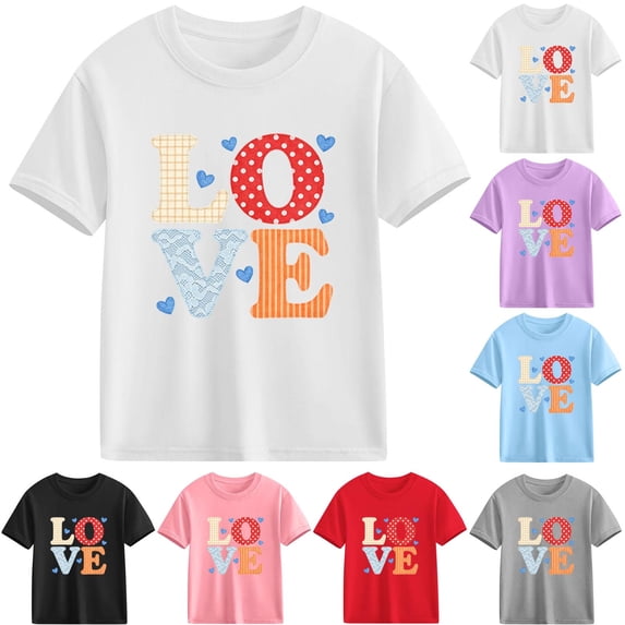 THDHVS Girls Short Sleeve Tops,Shirts for Girls,Kids Fashion Heart Candy Print Short Sleeve Tee Soft Cotton for Holiday Parties and School Pink 3-4 Years