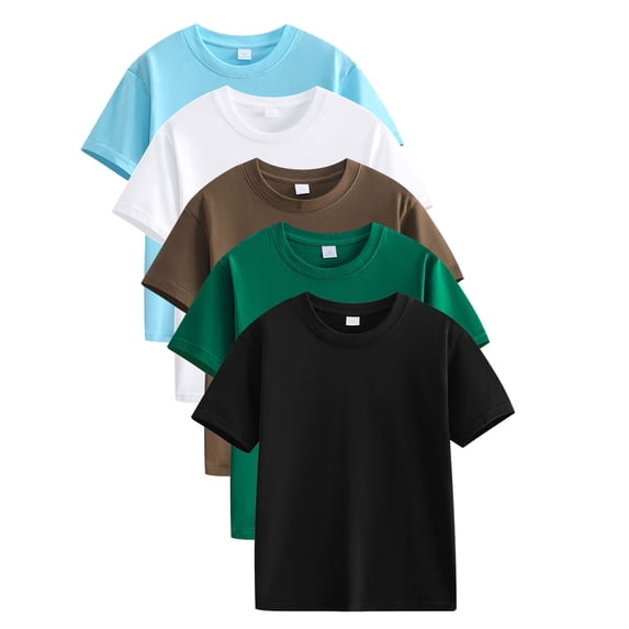 THDHVS Girls Short Sleeve Tops,Shirts for Girls,5 Pack Kids Solid Color Short Sleeve Tee Soft Cotton Everyday Value Multicolor 5-6 Years