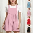 thumbnail image 1 of THDHVS Girls' Shorts,Kids Linen Look Romper Ruffle Hem Drawstring Shorts,Shorts for Girls Black 5-6 Years, 1 of 7
