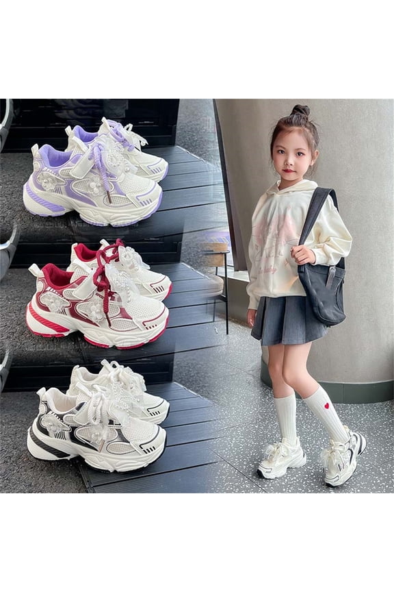 Girls Sneakers,Shoes for Girls,Fashion Kid's Bow Flat Shoelaces Breathable Sports Shoes Outdoor Soft Soled Casual Shoes Purple 4-4.5 Years